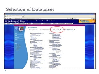 Selection of Databases
 