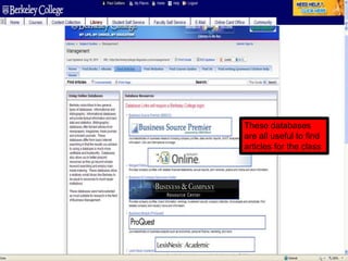 These databases
are all useful to find
articles for the class
 