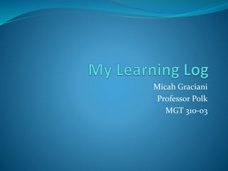 Micah Graciani 
Professor Polk 
MGT 310-03 
 