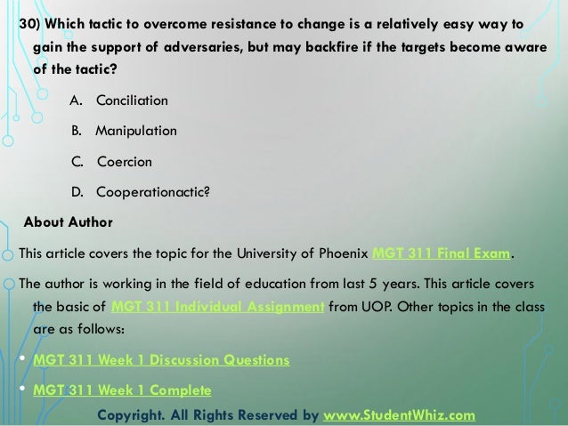 mgt 311 final and answers What is the best way for the manager to control the deviant behavior of the foremen , mgt 311 final , mgt 311 final exam answers, mgt 311 week 5 final exam. mgt 311 final and answers What is the best way for the manager to control the deviant behavior of the foremen , mgt 311 final , mgt 311 final exam answers, mgt 311 week 5 final exam.