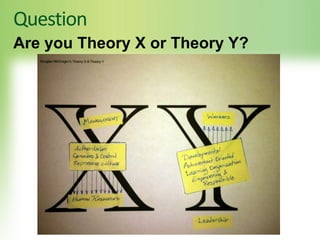 Question
Are you Theory X or Theory Y?
 