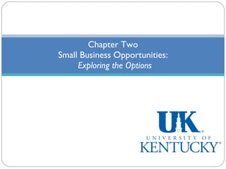 Chapter Two Small Business Opportunities:   Exploring the Options 