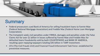 • Federal prosecutors sued Bank of America for selling fraudulent loans to Fannie Mae
(Federal National Mortgage Associati...