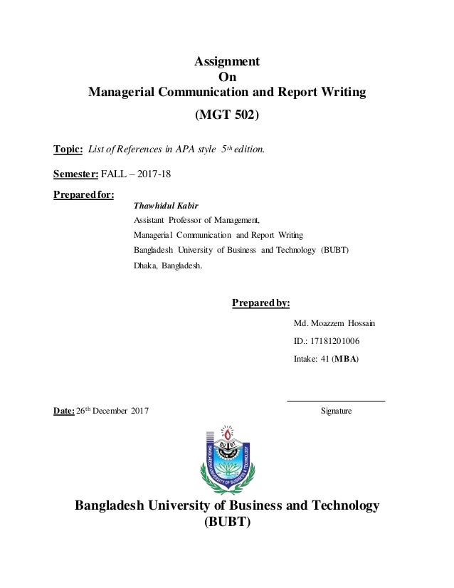 Mgt 502 List Of References In Apa Style 5th Edition