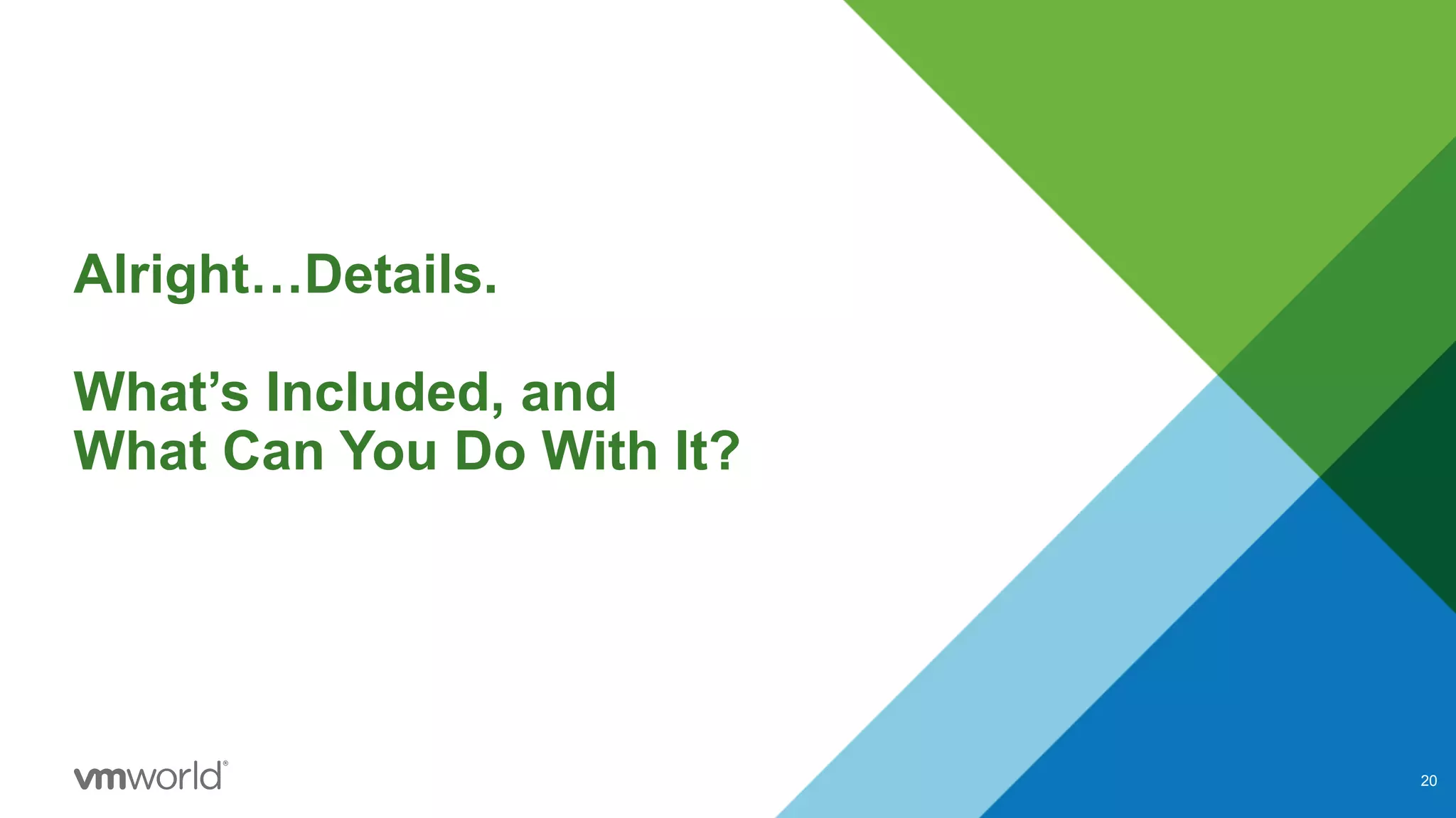 20
Alright…Details.
What’s Included, and
What Can You Do With It?
 