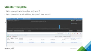http://virtual-red-dot.info/monitoring-changes-to-vmware-vsphere-template/
vCenter Template
• Who changed what template and when?
• Who converted which VM into template? Vice versa?
CONFIDENTIAL 31
 