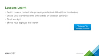 Lessons Learnt
• Best to create a cluster for larger deployments (think HA and load distribution)
• Ensure QoS over remote links or keep tabs on utilization somehow
• Size them right!
• Should have deployed this sooner!
CONFIDENTIAL 47
“Adjusted” to
present situation
 