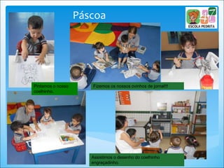 Páscoa
Pintamos o nosso
coelhinho.
Fizemos os nossos ovinhos de jornal!!!
Assistimos o desenho do coelhinho
engraçadinho.
 