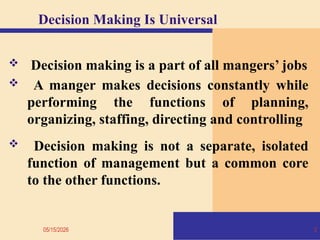 Universal Decison Making Process Comprehensive Guide to Effective Decision Making in Management | PPTX