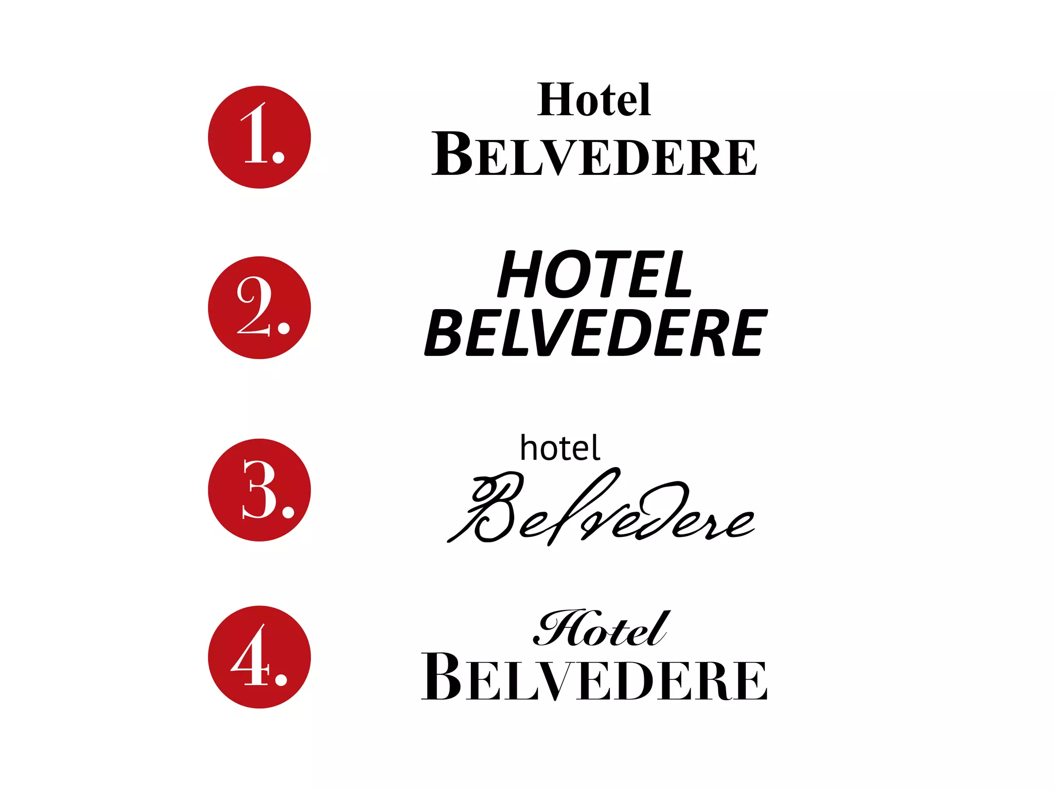 BELVEDERE
Hotel
BELVEDERE
HOTEL
hotel
Belvedere
BELVEDERE
Hotel
4.
1.
2.
3.
 