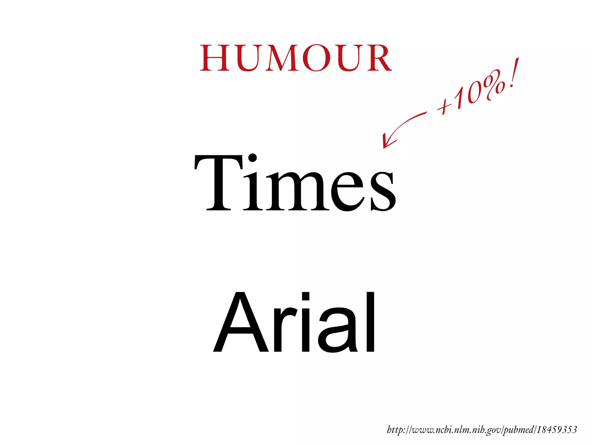 Times
Arial
http://www.ncbi.nlm.nih.gov/pubmed/18459353
HUMOUR
+10%!
 