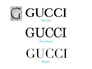 GUCCI
GUCCI
Old style
Transitional
Modern
 
