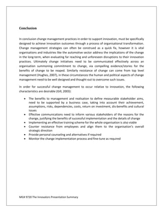 Change Management Automotive Industry Summary Presentation Summary V ...