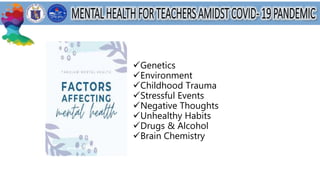 Genetics
Environment
Childhood Trauma
Stressful Events
Negative Thoughts
Unhealthy Habits
Drugs & Alcohol
Brain Chemistry
 