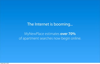 The Internet is booming...

                              MyNewPlace estimates over 70%
                          of apart...