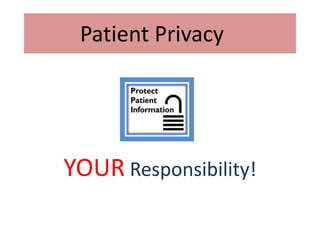 Patient Privacy
YOUR Responsibility!
 