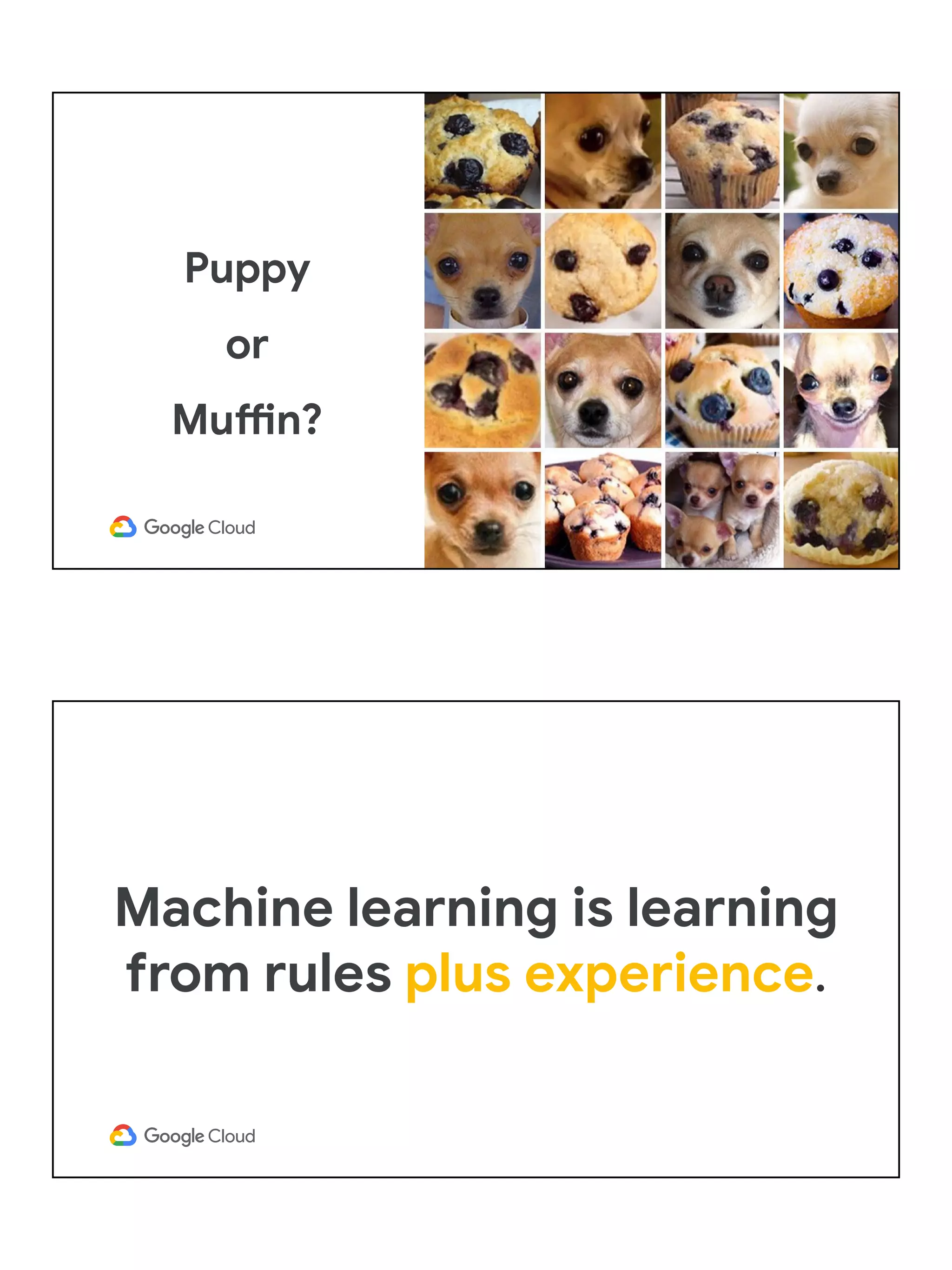 Puppy
or
Muffin?
Machine learning is learning
from rules plus experience.
 