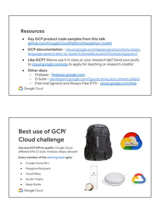 $100 in GCP credits
Check for an email from Major League
Hacking (MLH) to activate your coupon
for free $100 worth of GCP ...