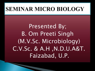 Presented By;
   B. Om Preeti Singh
  (M.V.Sc. Microbiology)
C.V.Sc. & A.H ,N.D.U.A&T.
      Faizabad, U.P.
 