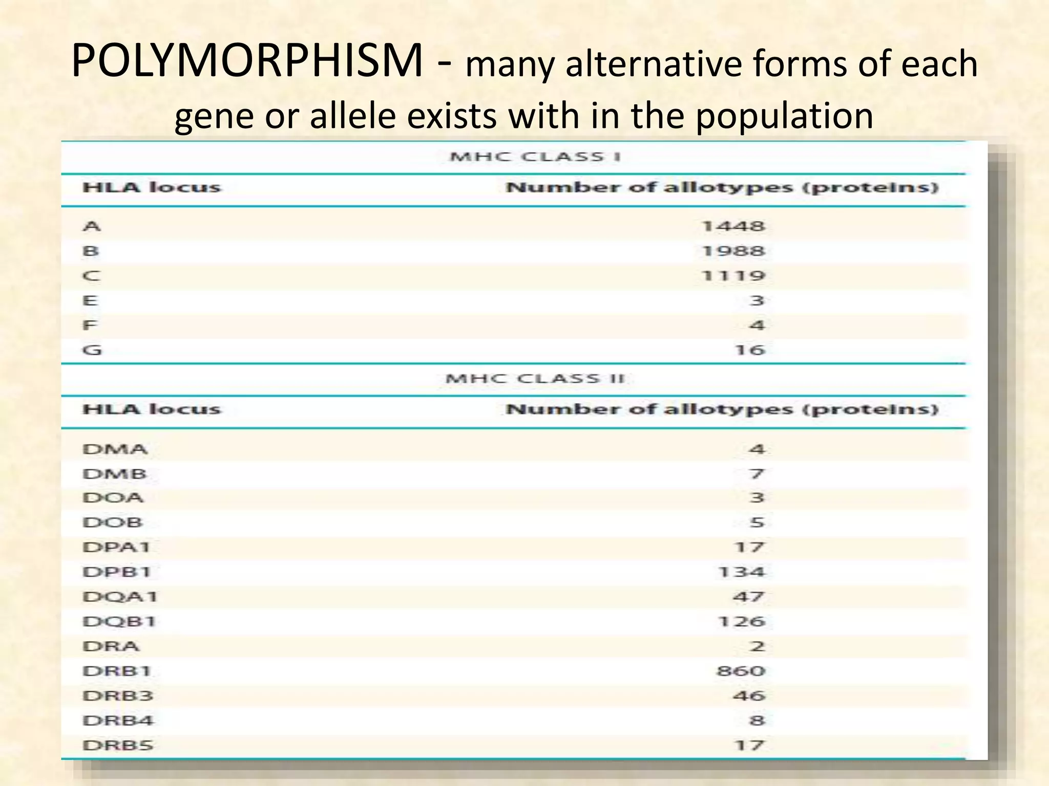 POLYMORPHISM - many alternative forms of each
gene or allele exists with in the population
• Many alternative forms of each allele exits in
the population.
 