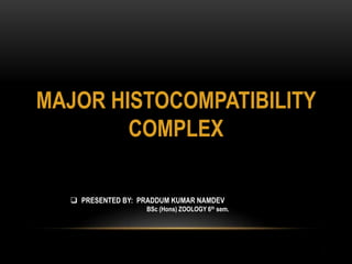  PRESENTED BY: PRADDUM KUMAR NAMDEV
BSc (Hons) ZOOLOGY 6th sem.
MAJOR HISTOCOMPATIBILITY
COMPLEX
1
 