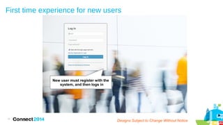 First time experience for new users

New user must register with the
system, and then logs in

17

Designs Subject to Change Without Notice

 
