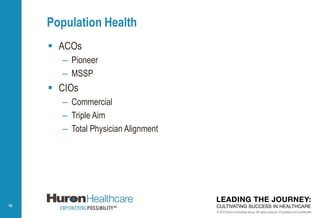 © 2015 Huron Consulting Group. All rights reserved. Proprietary and confidential.
18
Population Health
 ACOs
– Pioneer
– ...