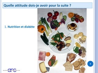 1. Nutrition et diabète
Quelle attitude dois-je avoir pour la suite ?
8
 