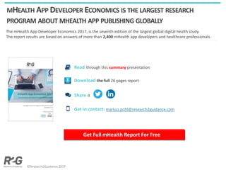 MHEALTH APP DEVELOPER ECONOMICS IS THE LARGEST RESEARCH
PROGRAM ABOUT MHEALTH APP PUBLISHING GLOBALLY
The mHealth App Deve...