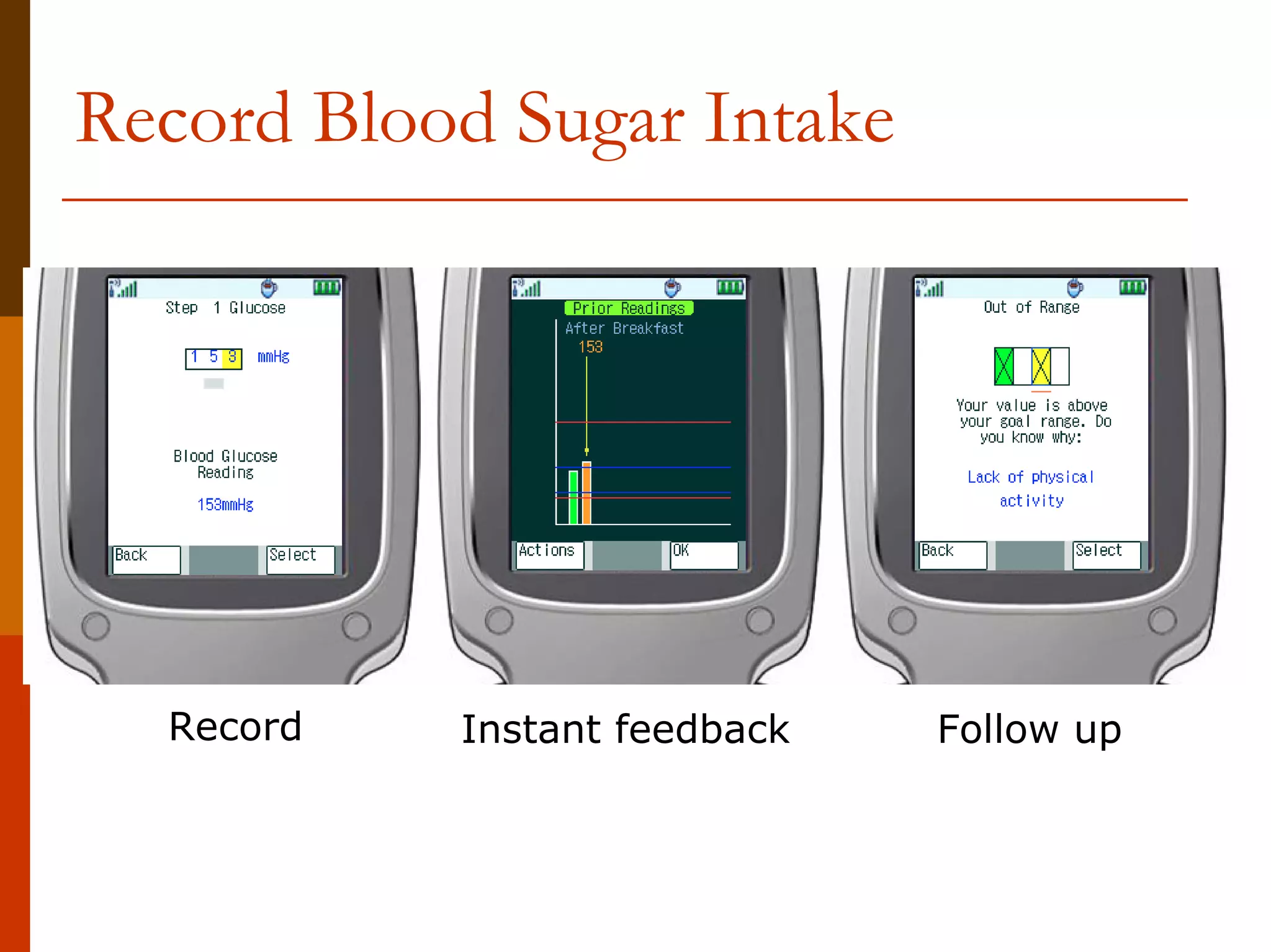 Record Blood Sugar Intake




  Record   Instant feedback   Follow up
 