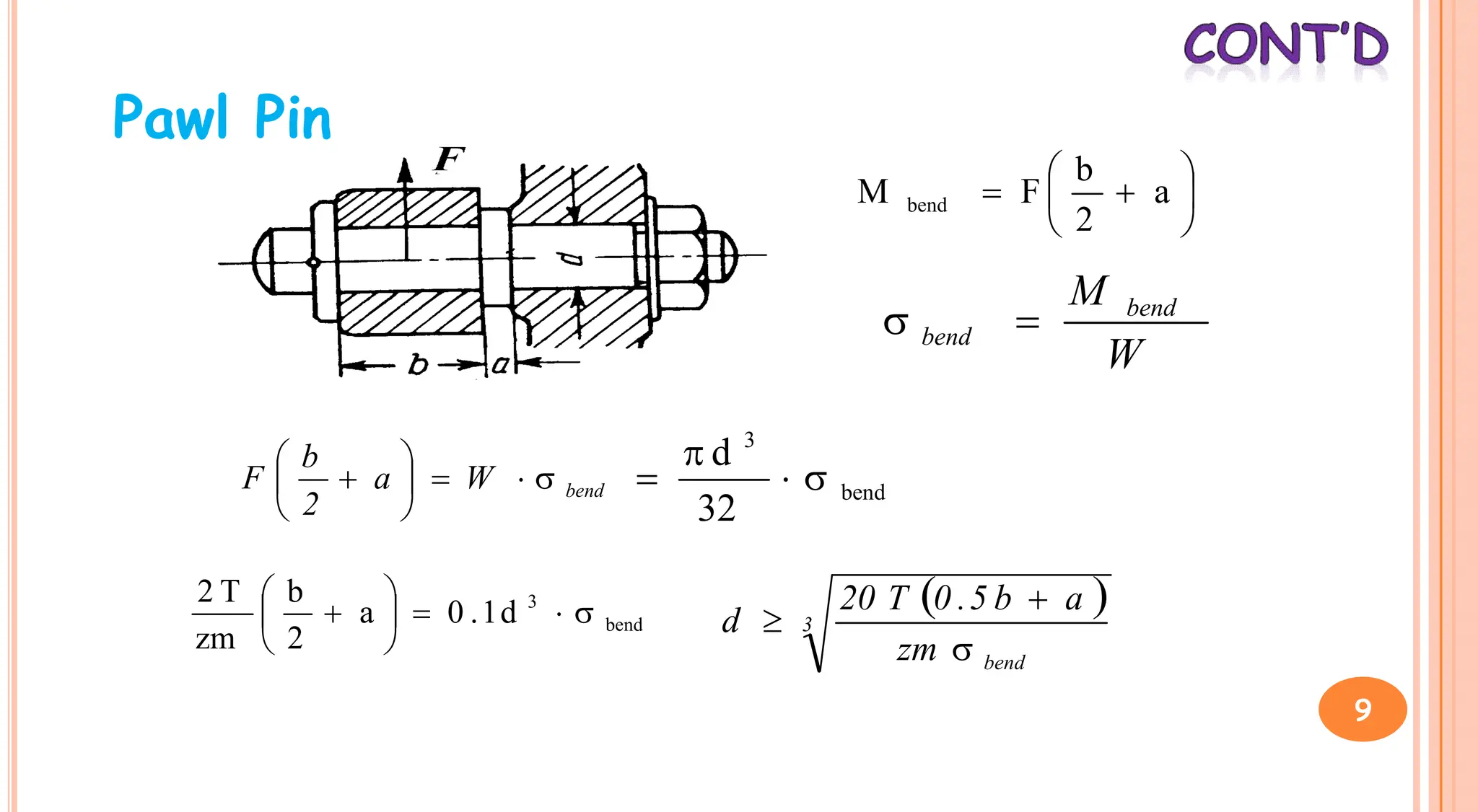 W
M bend
bend 

Pawl Pin







 a
2
b
F
M bend
bend
W
a
2
b
F 








 bend
3
32
d




bend
3
d
1
.
0
a
2
b
zm
T
2









  
3
bend
zm
a
b
5
.
0
T
20
d



9
 