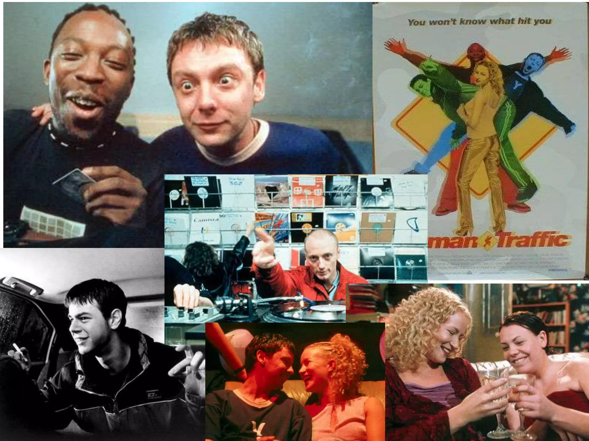 Beanie hat: covers his hair 