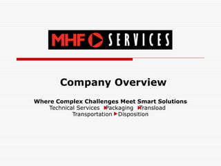 Company Overview Where Complex Challenges Meet Smart Solutions Technical Services  Packaging  Transload  Transportation  Disposition 