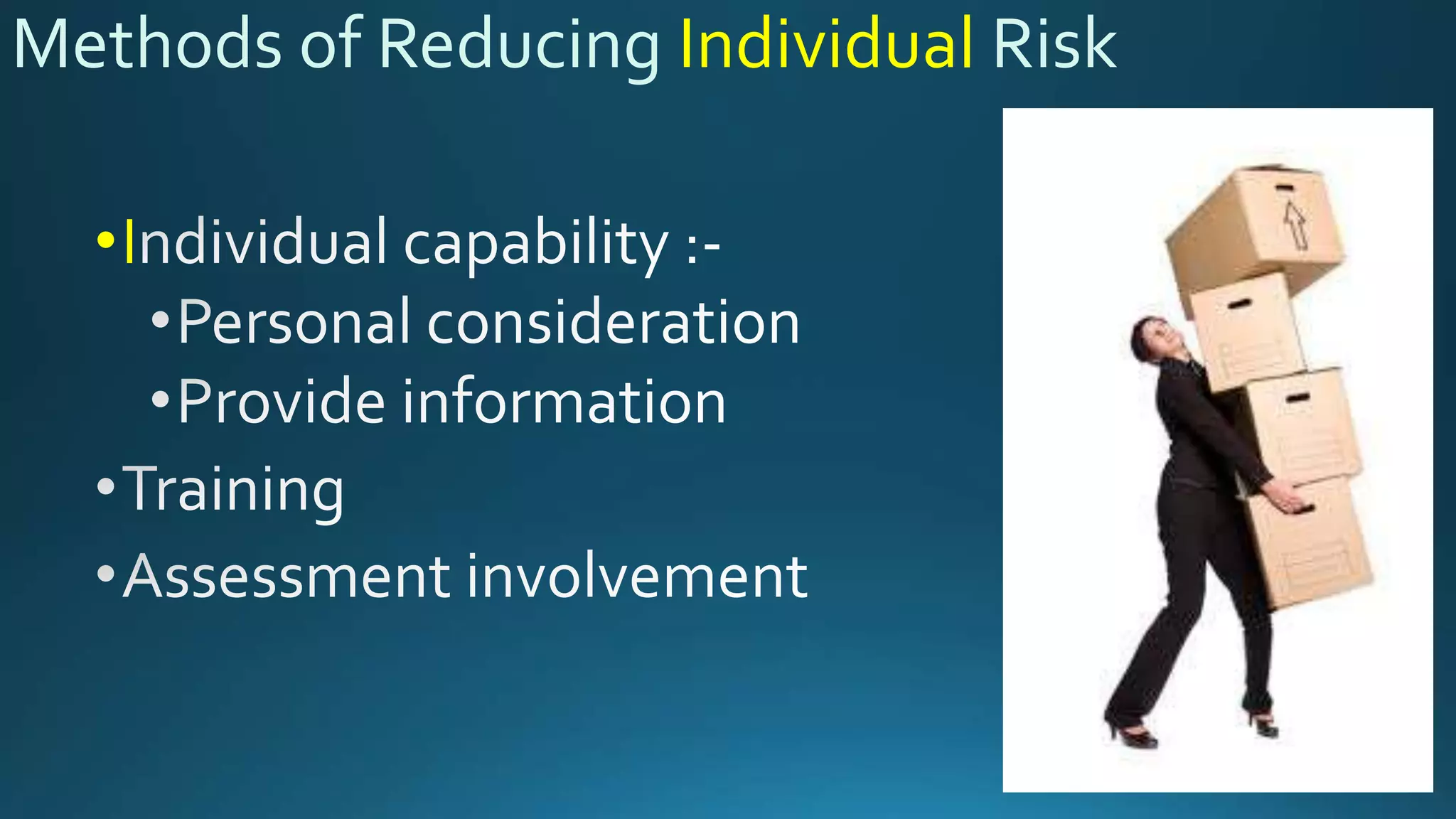 Methods of Reducing Individual Risk
•I
 