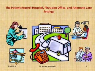 The Patient Record: Hospital, Physician Office, and Alternate Care
Settings
9/30/2016 Dr.Mazen Maswady 3
 
