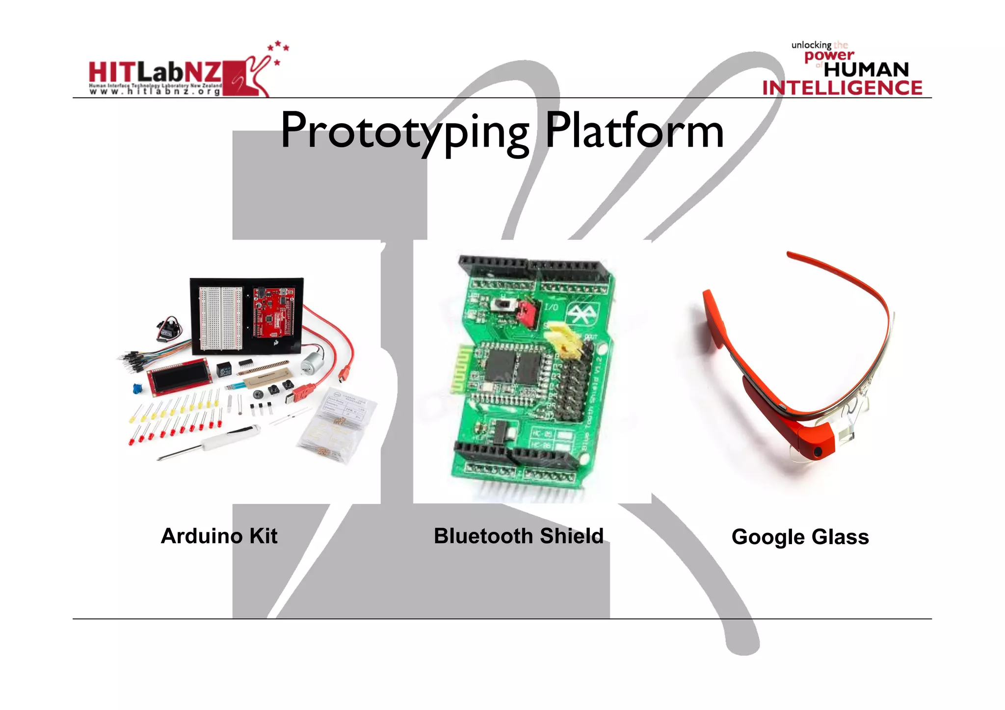 Prototyping Platform
Arduino Kit Bluetooth Shield Google Glass
 