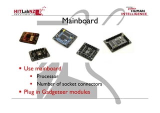Mainboard
  Use mainboard
  Processor
  Number of socket connectors
  Plug in Gadgeteer modules
 