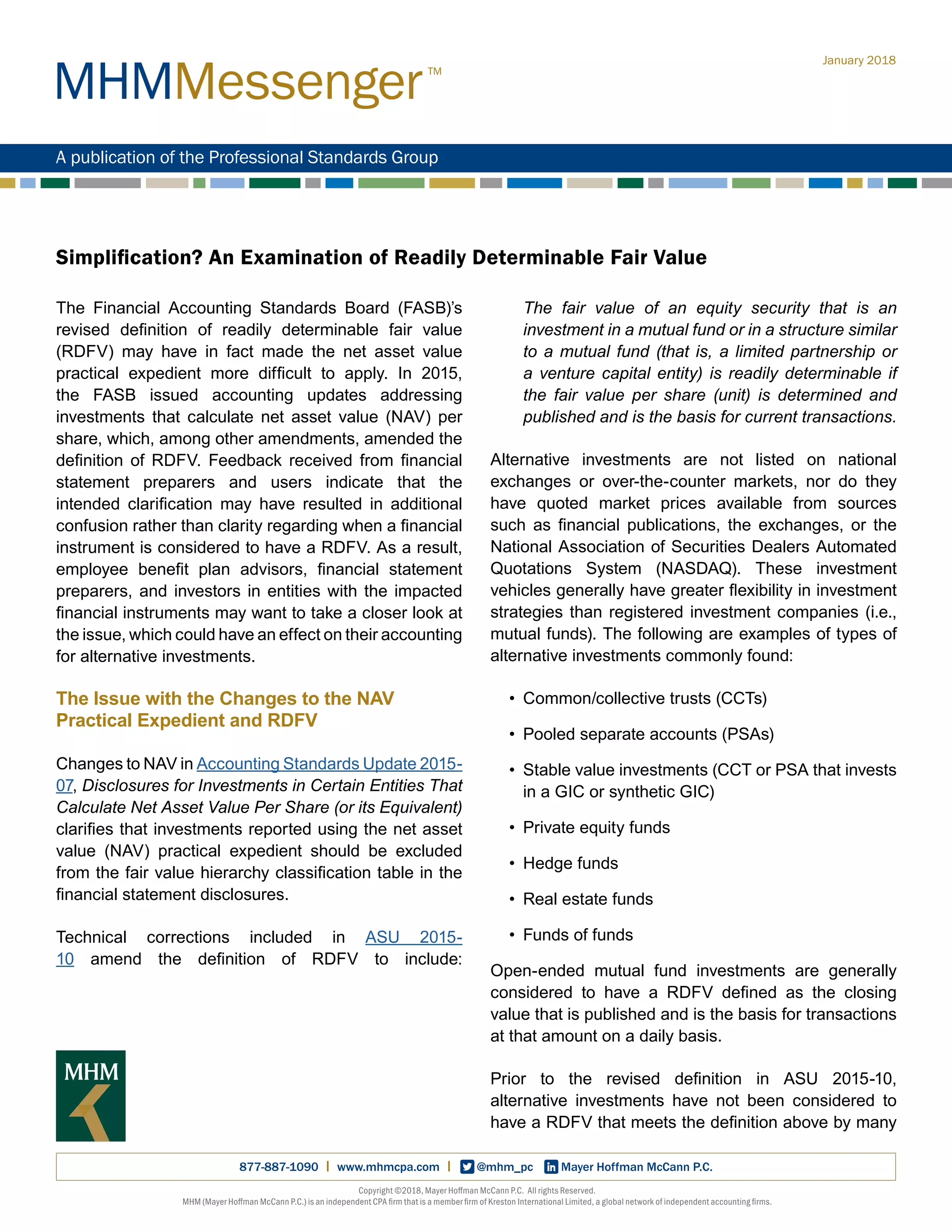 Simplification? An Examination of Readily Determinable Fair Value | PDF