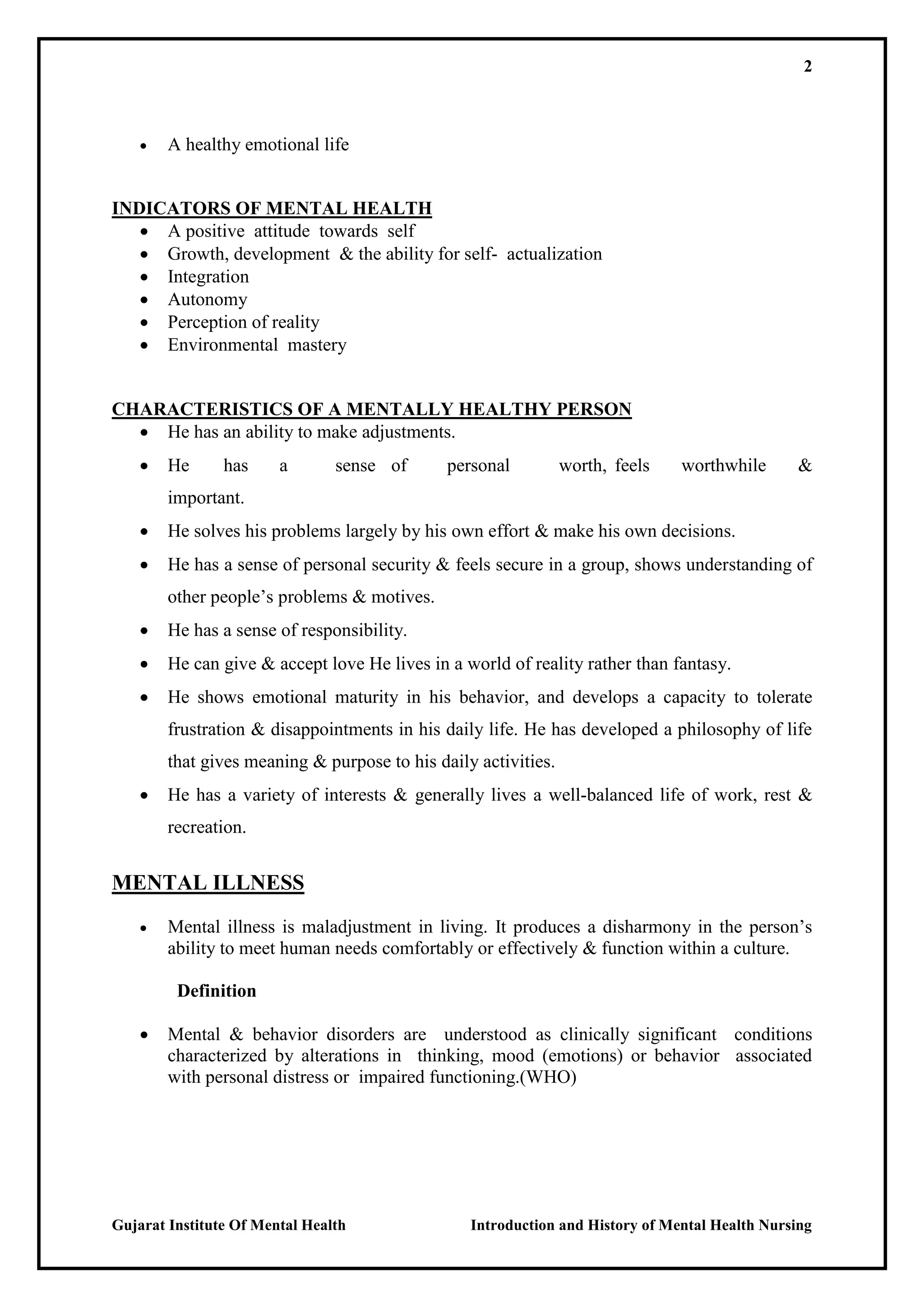 MENTAL HEALTH NURSING UNIT I | PDF