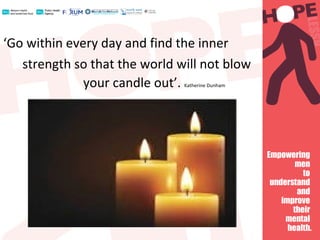 ‘Go within every day and find the inner
strength so that the world will not blow
your candle out’. Katherine Dunham
 