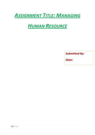 ASSIGNMENT TITLE: MANAGING
HUMAN RESOURCE

Submitted By:
Date:

0|P a g e

 