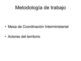 Metodología de trabajo Mesa de Coordinación Interministerial Actores del territorio 