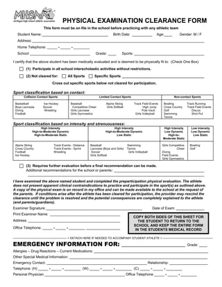 MHSAA Athletic Physical Forms | PDF