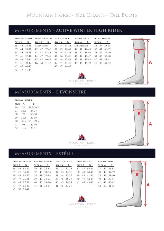 Mountain Horse Sovereign Boots Size Chart