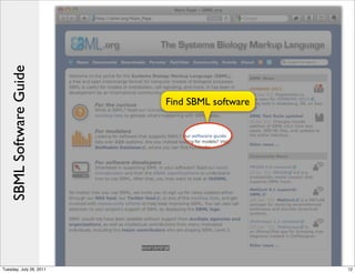 SBML Software Guide




                         Find SBML software




Tuesday, July 26, 2011                        12
 