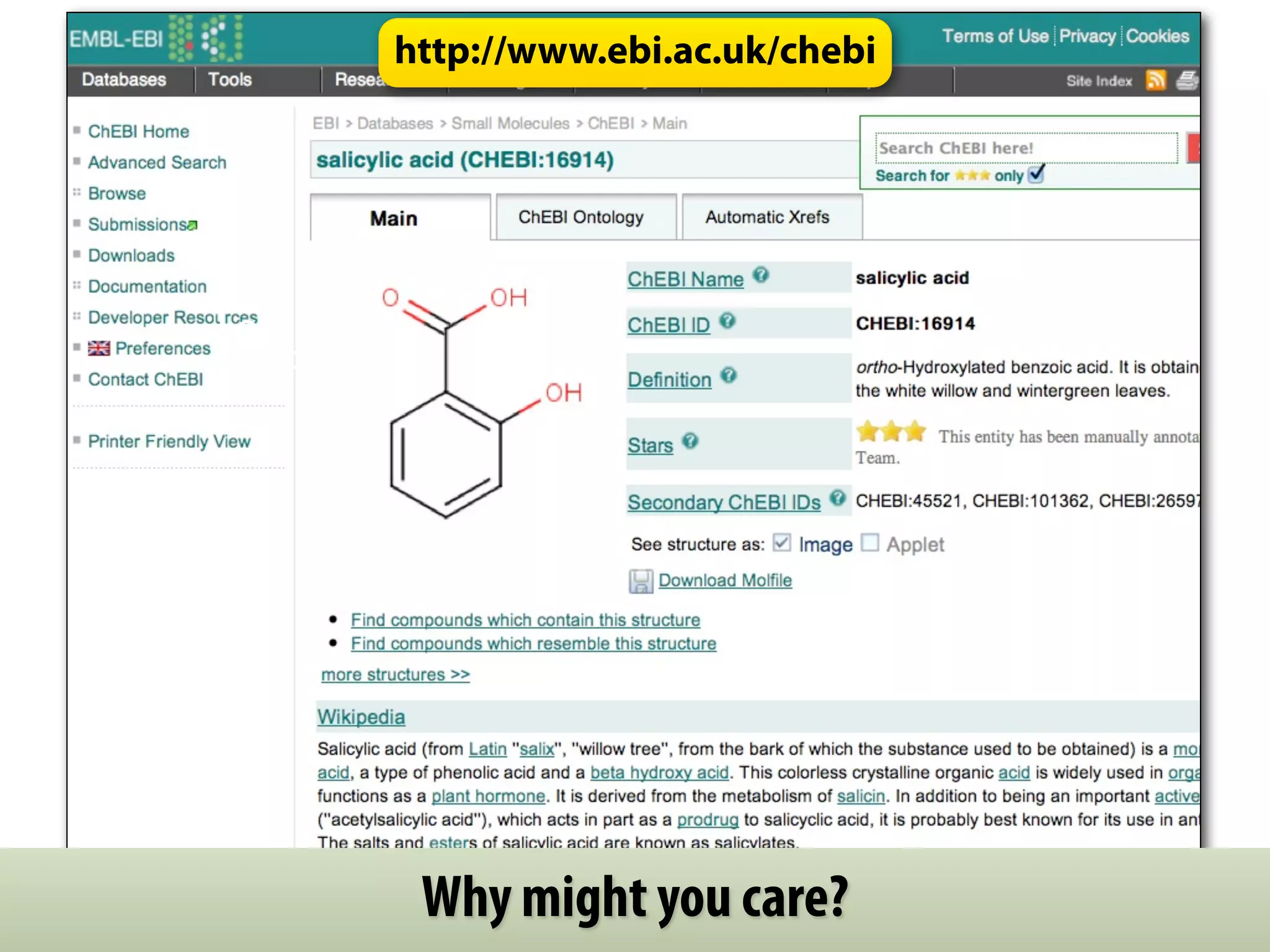 http://www.ebi.ac.uk/chebi




Low info
content




            Why might you care?
 