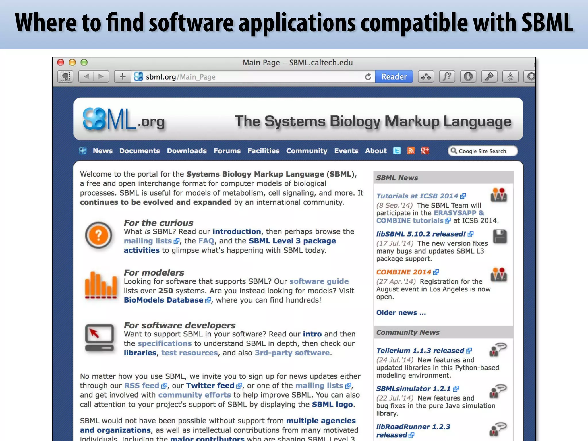 Where to find software applications compatible with SBML 
 