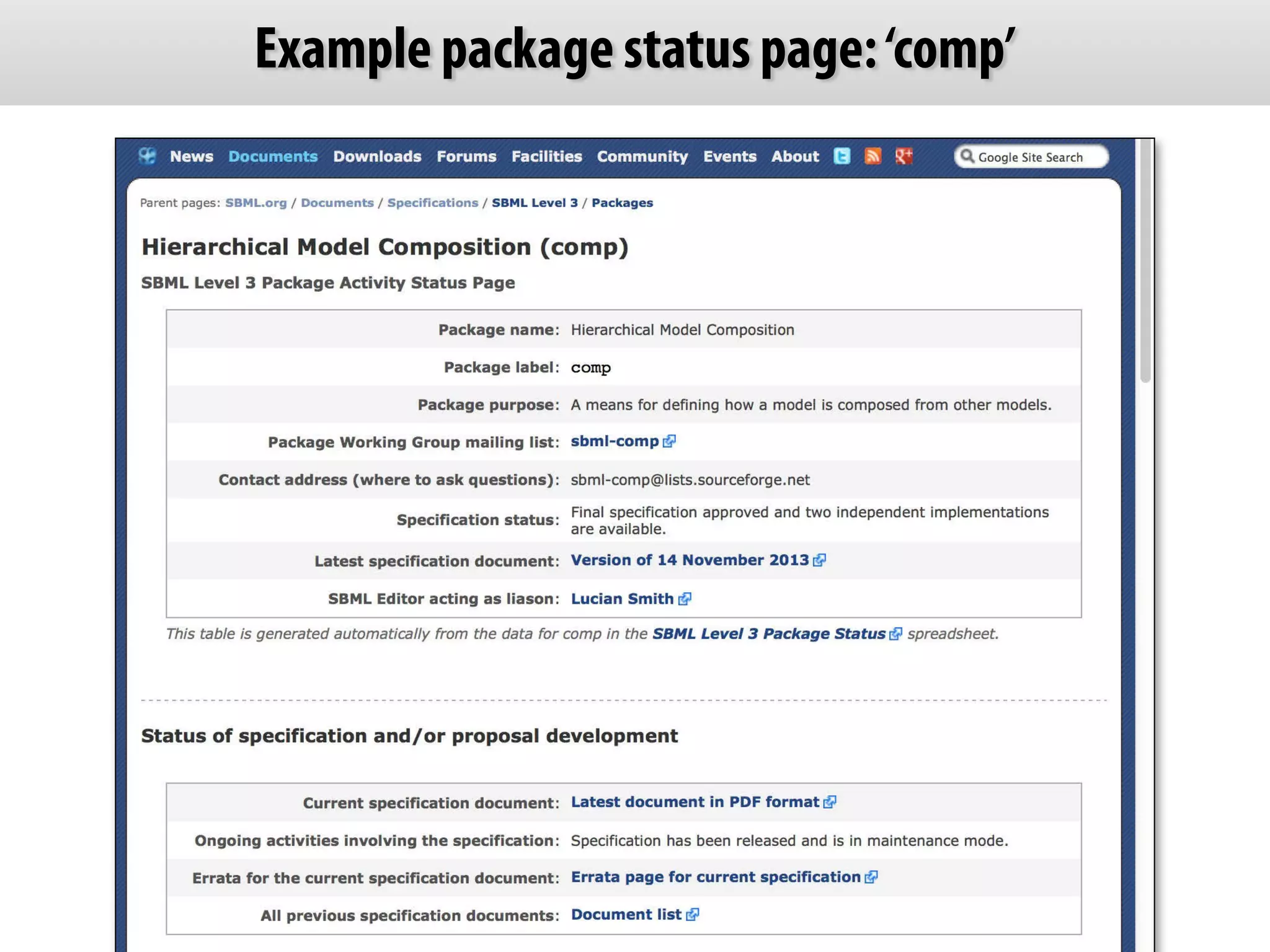 Example package status page: ‘comp’ 
 