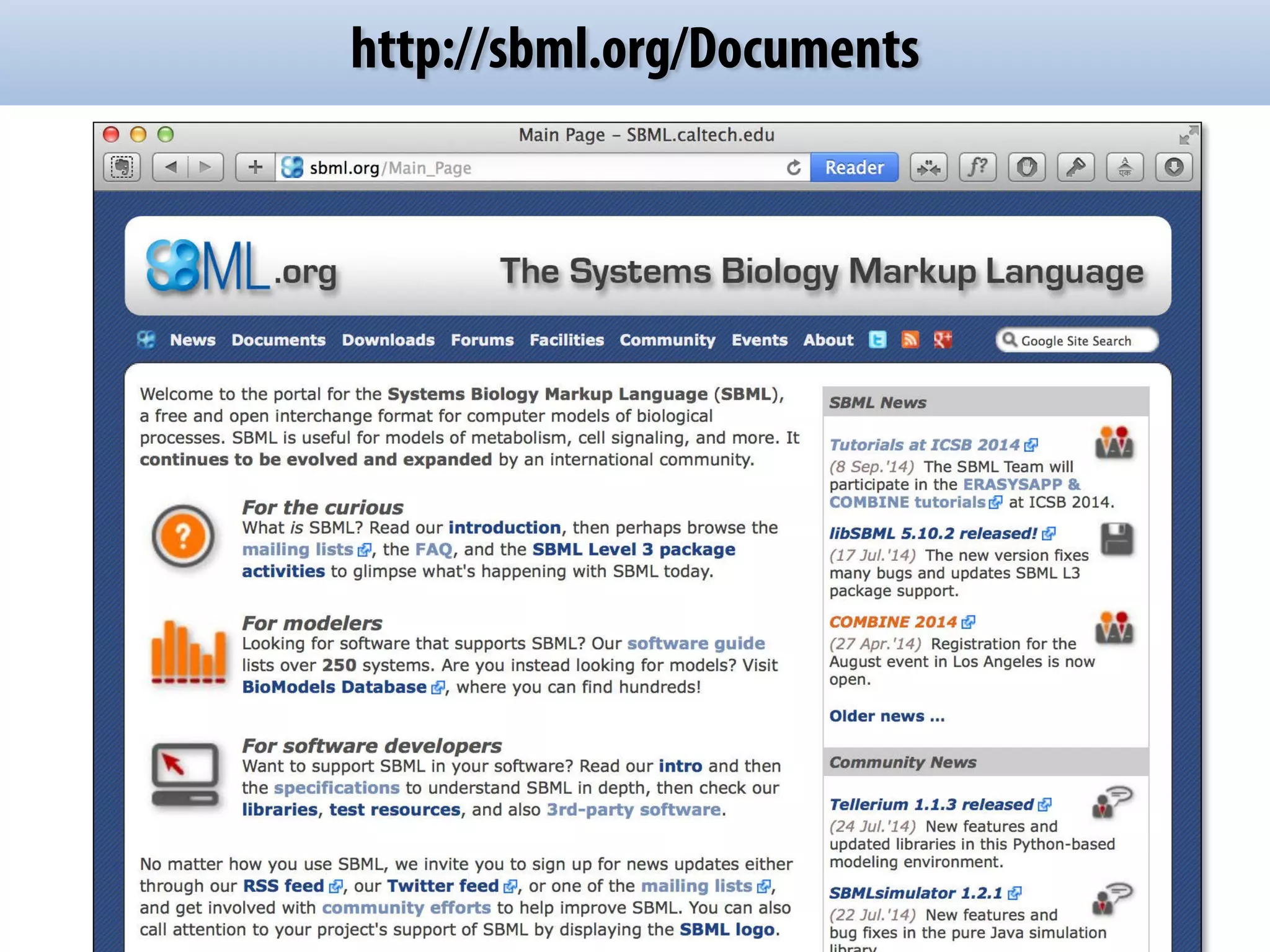 http://sbml.org/Documents 
 