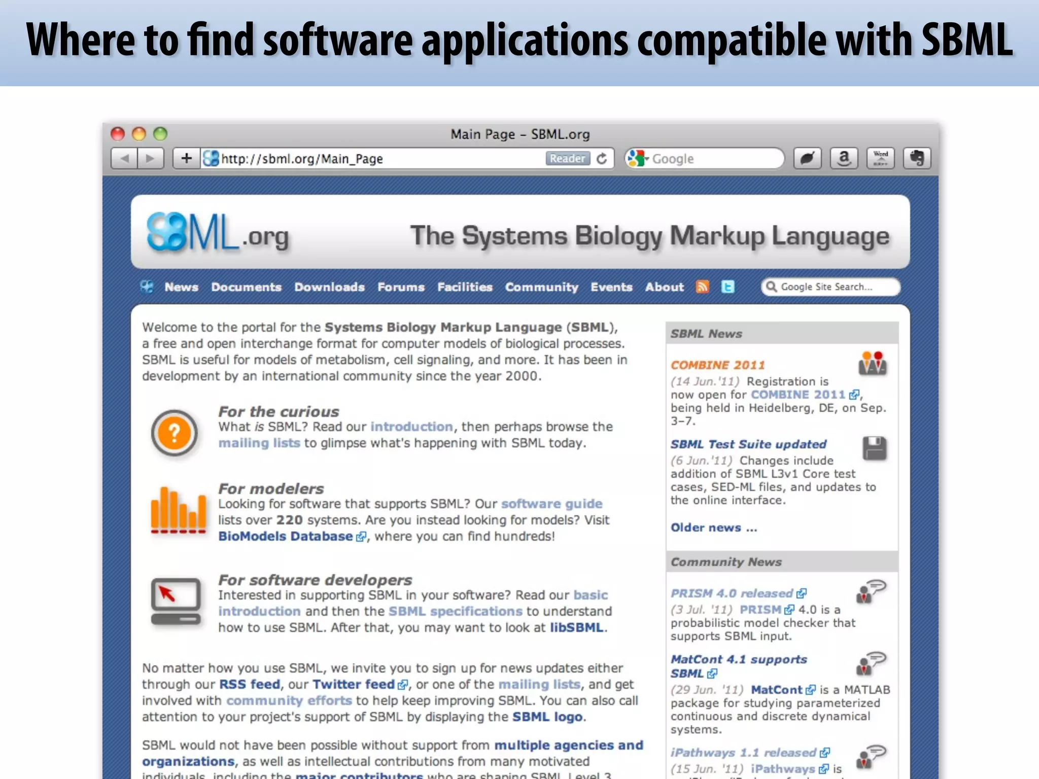 Where to find software applications compatible with SBML 
 